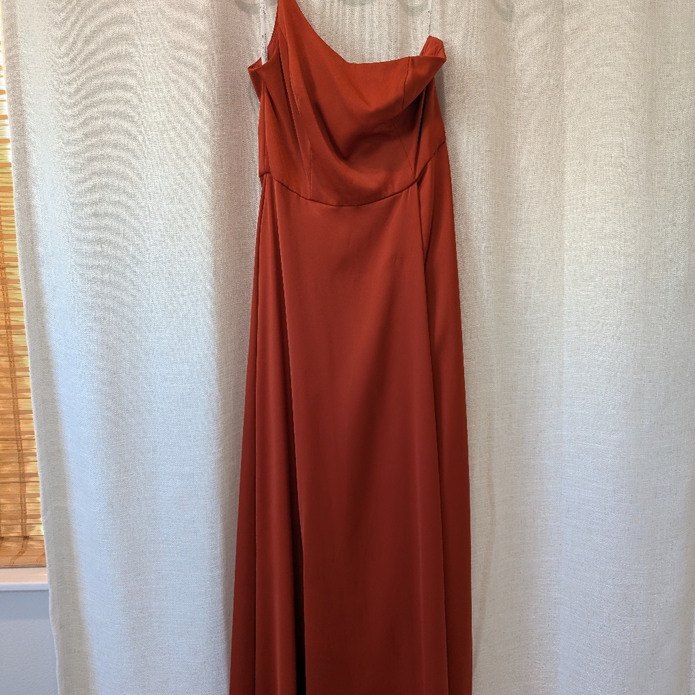 Elegant One-Shoulder Rust Dress